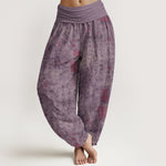 Buddha Stones Pure Cotton Chinese Calligraphy Seal Pattern Women's Elastic Waist Harem Pants