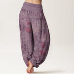Buddha Stones Pure Cotton Chinese Calligraphy Seal Pattern Women's Elastic Waist Harem Pants