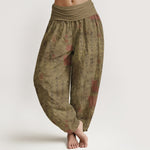 Buddha Stones Pure Cotton Chinese Calligraphy Seal Pattern Women's Elastic Waist Harem Pants
