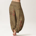Buddha Stones Pure Cotton Chinese Calligraphy Seal Pattern Women's Elastic Waist Harem Pants