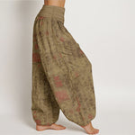 Buddha Stones Pure Cotton Chinese Calligraphy Seal Pattern Women's Elastic Waist Harem Pants