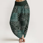 Buddha Stones Pure Cotton Elegant Paisley Pattern Women's Elastic Waist Harem Pants