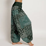 Buddha Stones Pure Cotton Elegant Paisley Pattern Women's Elastic Waist Harem Pants