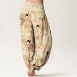 Buddha Stones Pure Cotton Vintage Floral Figure Pattern Women's Elastic Waist Harem Pants