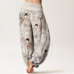 Buddha Stones Pure Cotton Vintage Floral Figure Pattern Women's Elastic Waist Harem Pants