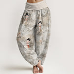 Buddha Stones Pure Cotton Vintage Floral Figure Pattern Women's Elastic Waist Harem Pants