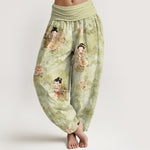 Buddha Stones Pure Cotton Vintage Floral Figure Pattern Women's Elastic Waist Harem Pants