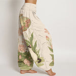 Buddha Stones Pure Cotton Lotus Cat Pattern Women's Elastic Waist Harem Pants
