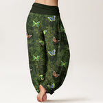 Buddha Stones Pure Cotton Butterfly Vine Pattern Women's Elastic Waist Harem Pants