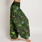 Buddha Stones Pure Cotton Butterfly Vine Pattern Women's Elastic Waist Harem Pants
