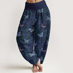Buddha Stones Pure Cotton Butterfly Vine Pattern Women's Elastic Waist Harem Pants