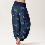 Buddha Stones Pure Cotton Butterfly Vine Pattern Women's Elastic Waist Harem Pants