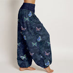 Buddha Stones Pure Cotton Butterfly Vine Pattern Women's Elastic Waist Harem Pants