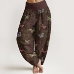 Buddha Stones Pure Cotton Butterfly Vine Pattern Women's Elastic Waist Harem Pants