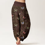 Buddha Stones Pure Cotton Butterfly Vine Pattern Women's Elastic Waist Harem Pants