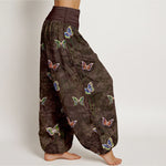Buddha Stones Pure Cotton Butterfly Vine Pattern Women's Elastic Waist Harem Pants