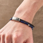 Buddha Stones Lapis Lazuli Truth Double Wrap Leather Bracelet