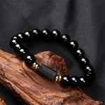 FREE Today: Protection and Transformation Black Obsidian Black Tourmaline Minimalist Round Bead Bracelet
