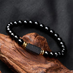 Buddha Stones Black Obsidian Black Tourmaline Protection Minimalist Round Bead Bracelet