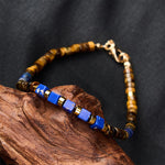 Buddha Stones Lapis Lazuli Tiger Eye Square Beaded Wisdom Bracelet