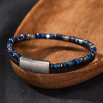 Buddha Stones Lapis Lazuli Truth Double Wrap Leather Bracelet