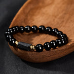 FREE Today: Protection and Transformation Black Obsidian Black Tourmaline Minimalist Round Bead Bracelet