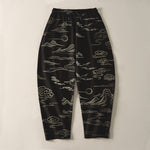 Buddha Stones Pure Cotton Cloud Mountain Wave Pattern Drawstring Men's Tapered Pants With Pockets