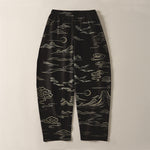 Buddha Stones Pure Cotton Cloud Mountain Wave Pattern Drawstring Men's Tapered Pants With Pockets