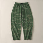Buddha Stones Pure Cotton Cloud Mountain Wave Pattern Drawstring Men's Tapered Pants With Pockets