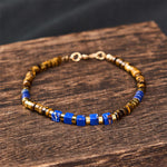Buddha Stones Lapis Lazuli Tiger Eye Square Beaded Wisdom Bracelet