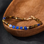 Buddha Stones Lapis Lazuli Tiger Eye Square Beaded Wisdom Bracelet