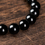 Buddha Stones Black Obsidian Black Tourmaline Protection Minimalist Round Bead Bracelet
