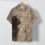 Buddha Stones Black Cat Calligraphy Seal Pattern Buttons Breathable Men's Short Sleeve Shirt