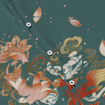 Buddha Stones Lotus Koi Fish Cloud Wave Pattern Buttons Breathable Men's Short Sleeve Shirt