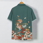 Buddha Stones Lotus Koi Fish Cloud Wave Pattern Buttons Breathable Men's Short Sleeve Shirt