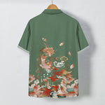 Buddha Stones Lotus Koi Fish Cloud Wave Pattern Buttons Breathable Men's Short Sleeve Shirt