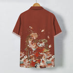 Buddha Stones Lotus Koi Fish Cloud Wave Pattern Buttons Breathable Men's Short Sleeve Shirt