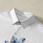 Buddha Stones Blue Lotus Ink Pattern Buttons Wrinkle-resistant Men's Short Sleeve Shirt