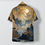 Buddha Stones Misty Mountain Moon Cloud Pattern Buttons Wrinkle-resistant Men's Short Sleeve Shirt