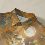 Buddha Stones Misty Mountain Moon Cloud Pattern Buttons Wrinkle-resistant Men's Short Sleeve Shirt