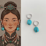 Buddha Stones Handmade Synthetic Turquoise Protection Tibetan Hoop Earrings