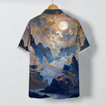 Buddha Stones Misty Mountain Moon Cloud Pattern Buttons Wrinkle-resistant Men's Short Sleeve Shirt