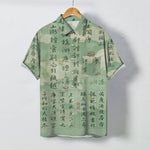 Buddha Stones Chinese Calligraphy Landscape Pattern Buttons Breathable Men's Short Sleeve Shirt