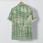 Buddha Stones Chinese Calligraphy Landscape Pattern Buttons Breathable Men's Short Sleeve Shirt