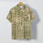 Buddha Stones Chinese Calligraphy Landscape Pattern Buttons Breathable Men's Short Sleeve Shirt