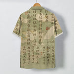 Buddha Stones Chinese Calligraphy Landscape Pattern Buttons Breathable Men's Short Sleeve Shirt