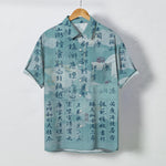 Buddha Stones Chinese Calligraphy Landscape Pattern Buttons Breathable Men's Short Sleeve Shirt