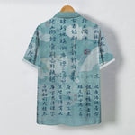 Buddha Stones Chinese Calligraphy Landscape Pattern Buttons Breathable Men's Short Sleeve Shirt