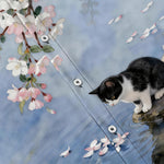 Buddha Stones Cherry Blossom Cat Waterside Pattern Buttons Wrinkle-resistant Men's Short Sleeve Shirt