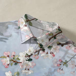 Buddha Stones Cherry Blossom Cat Waterside Pattern Buttons Wrinkle-resistant Men's Short Sleeve Shirt